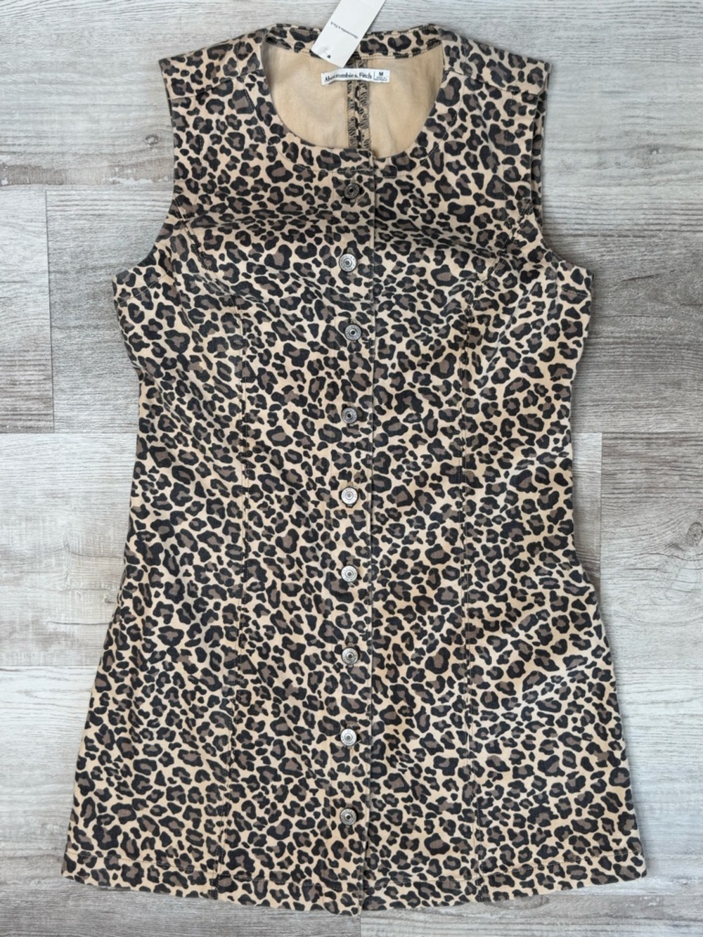 Abercrombie & Fitch Mara High-Neck Vest Mini Dress Leopard Print Size M Denim